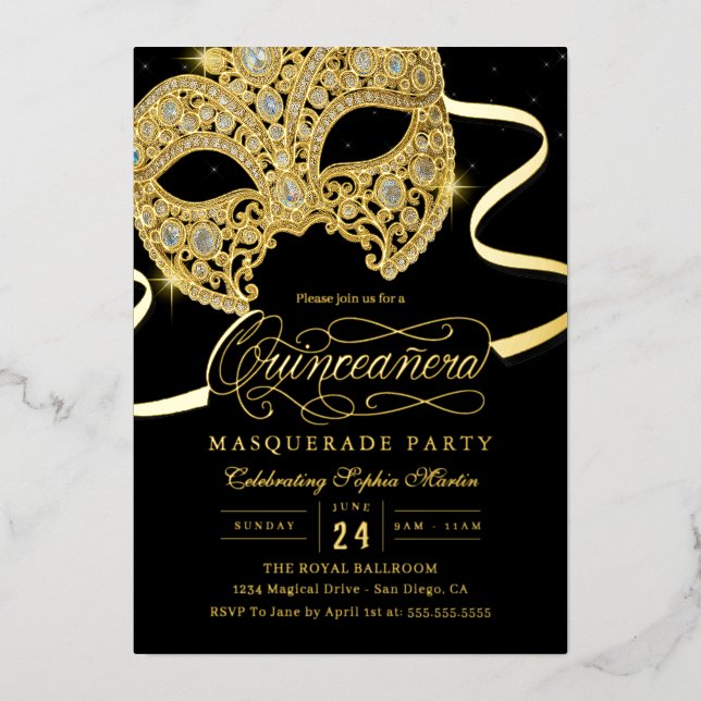 Elégante mascarade or Quinceanera Invitation (Recto)
