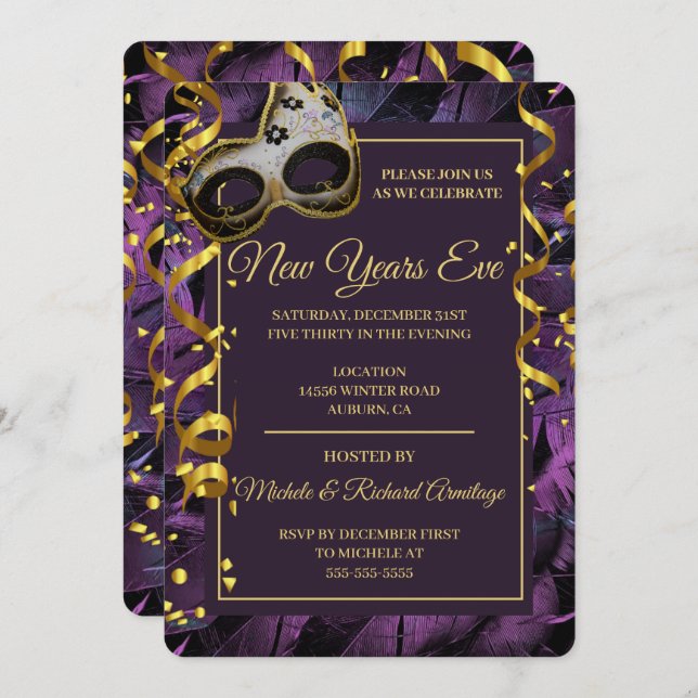 Élégante Masquerade Ball Invitation (Devant / Derrière)
