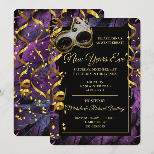 Élégante Masquerade Ball Invitation (Devant / Derrière)