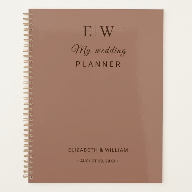 Elégante Mocha Mousse simple avec Mariage Monogram (Devant)