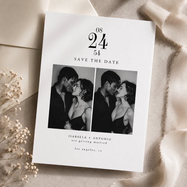 Élégante Moderne Save the Date 2 Photos Noir & Bla (Créateur téléchargé)