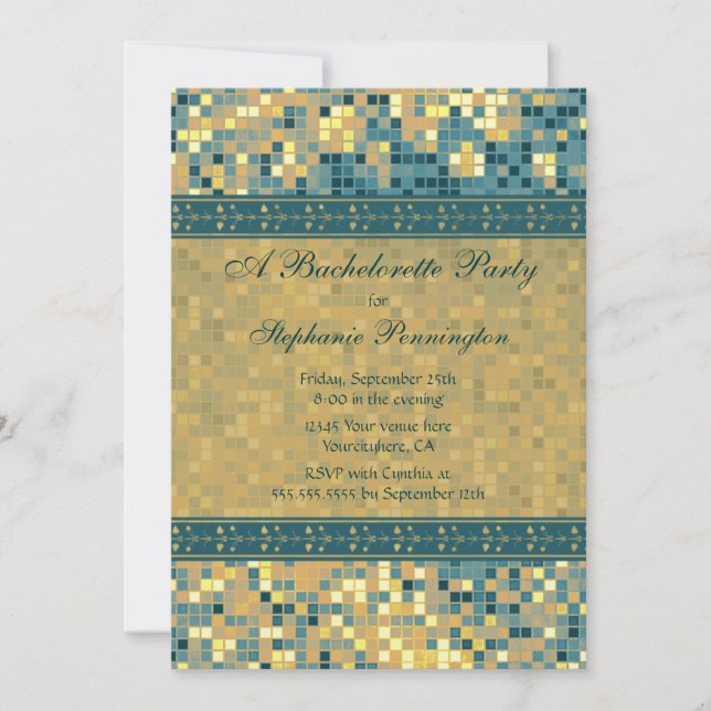 Elégante mosaïque bleue bachelorette invitation (Devant)