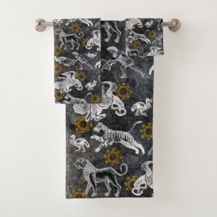 Elégante Mosaïque Noir Blanc Or Tigre Lion Eagle