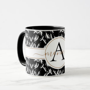 Élégante Mug Abstrait Floral Noir Monogrammé Or