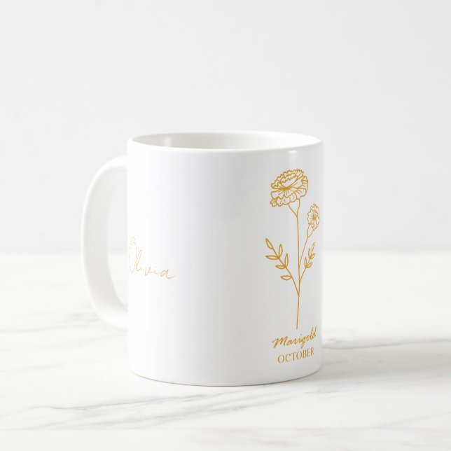 Elégante Mug blanche avec Fleur de Marigold orange (Devant gauche)