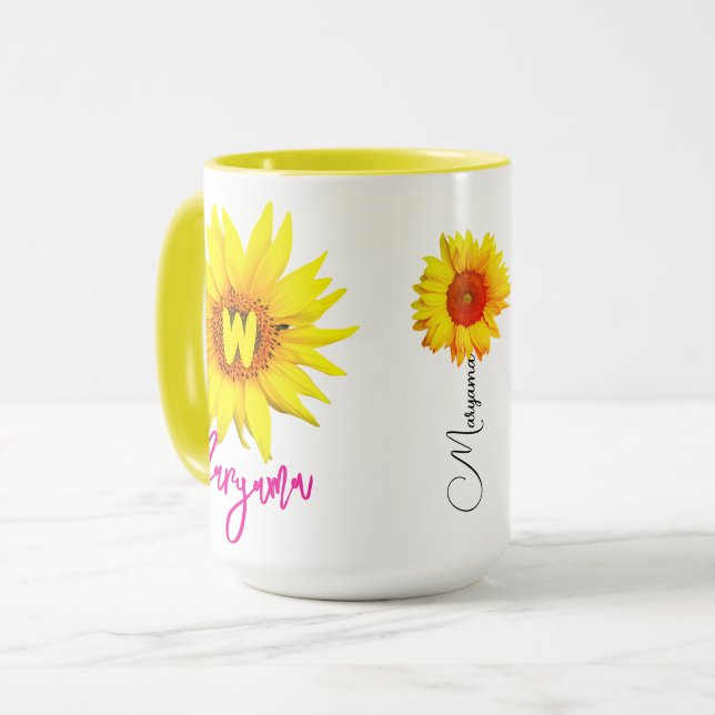 Élégante Mug de café de tournesol floral (Son nom) (Devant gauche)