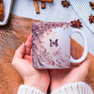 Élégante Mug de café Pastel Rose Papillon 3D