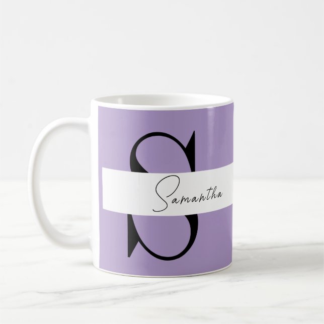Élégante Mug de monogramme violet | Personnalisé (Gauche)
