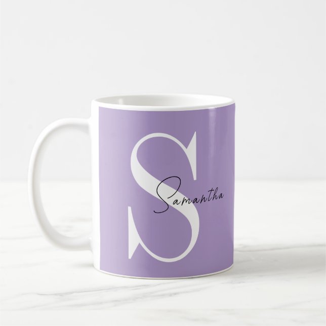 Élégante Mug de monogramme violet | Personnalisé (Gauche)