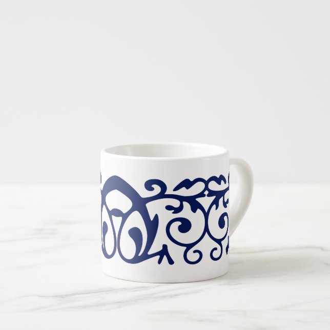 Elégante Mug d'Espresso Bleu et Blanc Marine (Devant droit)