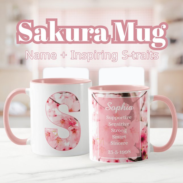 Élégante Mug personnalisée Sakura avec lettre S (Créateur téléchargé)