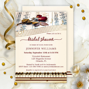 Élégante musique Rose Invitation de douche nuptial