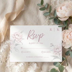 Elégante Muted Dusky Pink Peony Mariage RSVP Carte