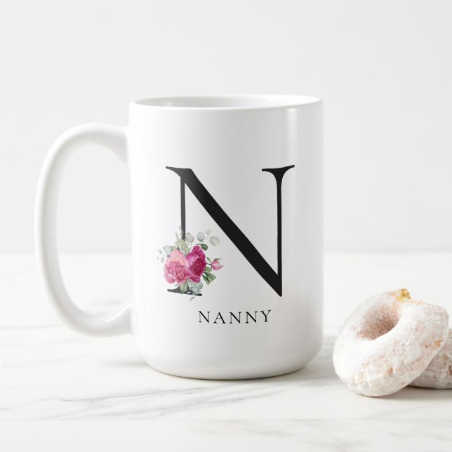 Elégante Nanny Floral moderne 15oz café Mug (Avec donut)