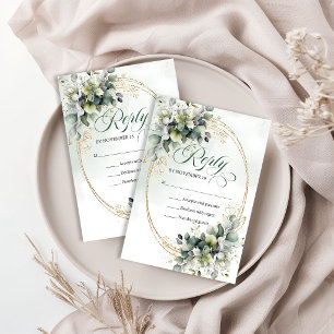 Élégante Nature Boho Vert et Or RSVP de Mariage  