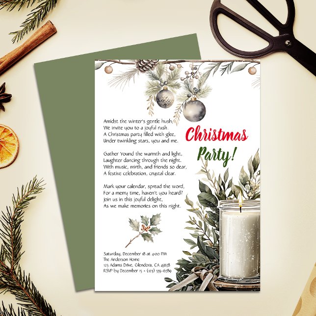 Élégante Noël Fête aux bougies Invitation (Invite your guests to your Christmas party with this warm and charming holiday-themed invitation!)
