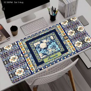 Élégante note de carreau bleu floral chinoiserie m