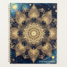 Elégante Nuit étoilée Nebula Blue Gold Mandala Art