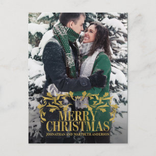 Elégante Ornate Gold Joyeux Noël Photo Carte posta