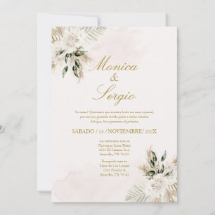 Elégante pampa beige Faire-part de mariage en espa