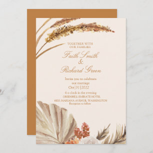 Elégante Pampas Gold Grass Wedding Invitations