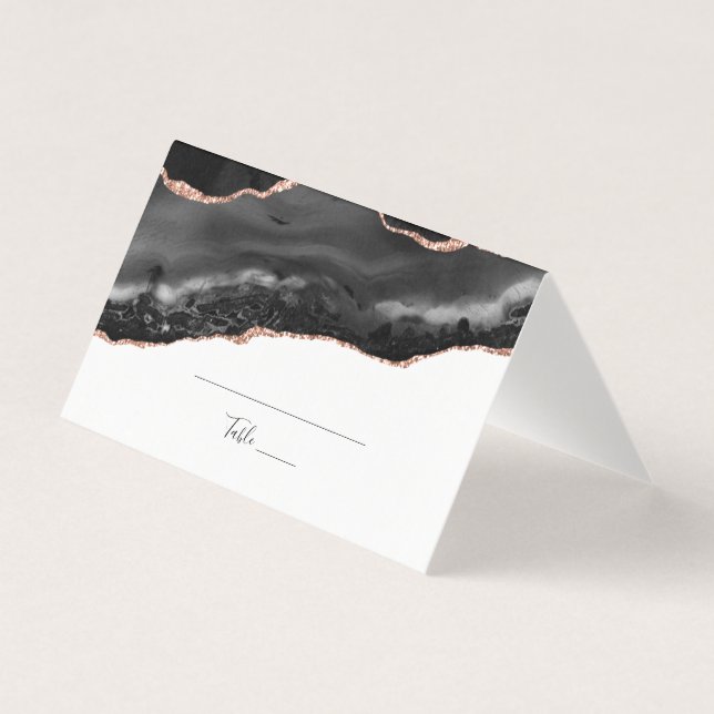 Elégante Parties scintillant d'or noir plié Carte  (Front)