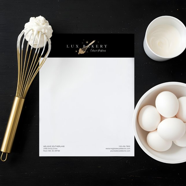 Elégante Parties scintillant or Boulangerie Whisk  (Elegant Gold Glitter Bakery Whisk Letterhead)