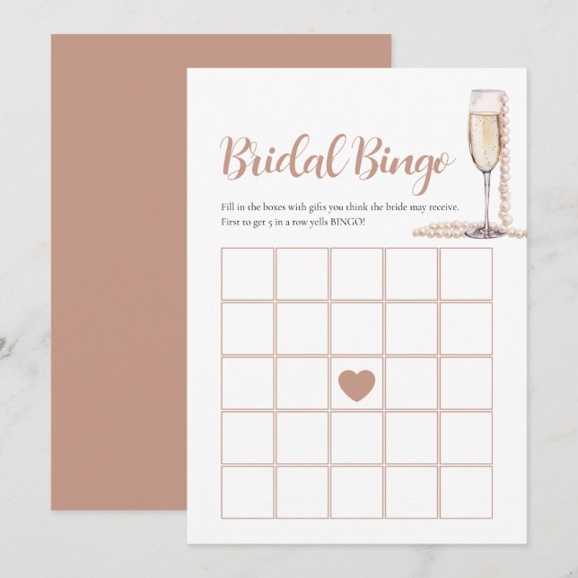 Elégante Pearls & Prosecco Bridal Bingo Carte de j (Devant / Derrière)