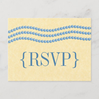 Elégante Pearls Wedding Carte postale RSVP, bleu c