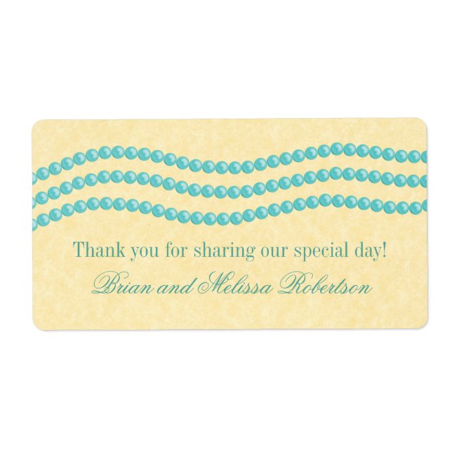 Elégante Perles Étiquettes de mariage, Aqua (Devant)