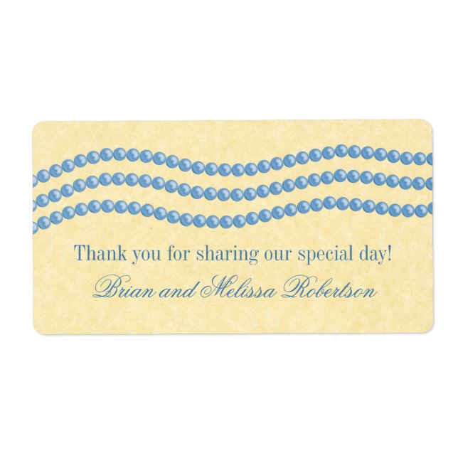 Elégante Perles Étiquettes De Mariage, Bleu (Devant)