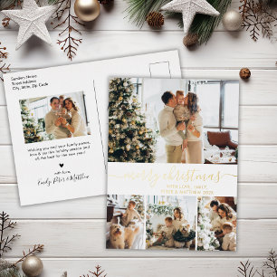 Elégante photo Collage Holiday Gold Foil Carte pos