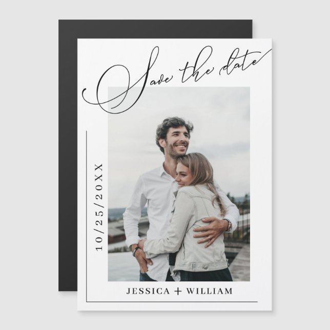 Élégante photo de mariage Enregistrer la date Cart (Devant / Derrière)