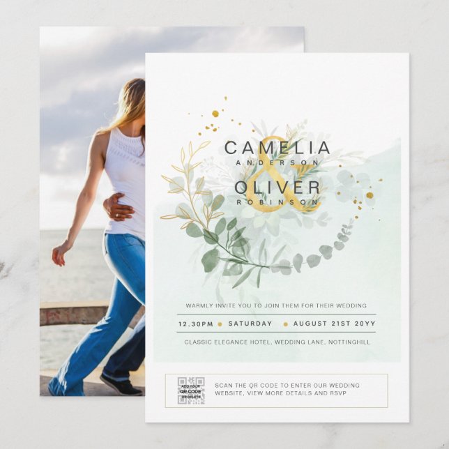Élégante PHOTO Faire-part de mariage QR CODE (Devant / Derrière)