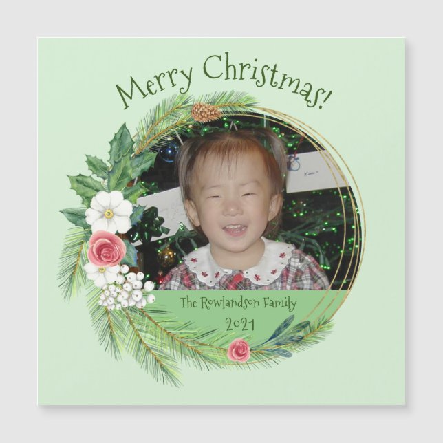 Élégante photo florale ronde carte magnétique de N (Devant)