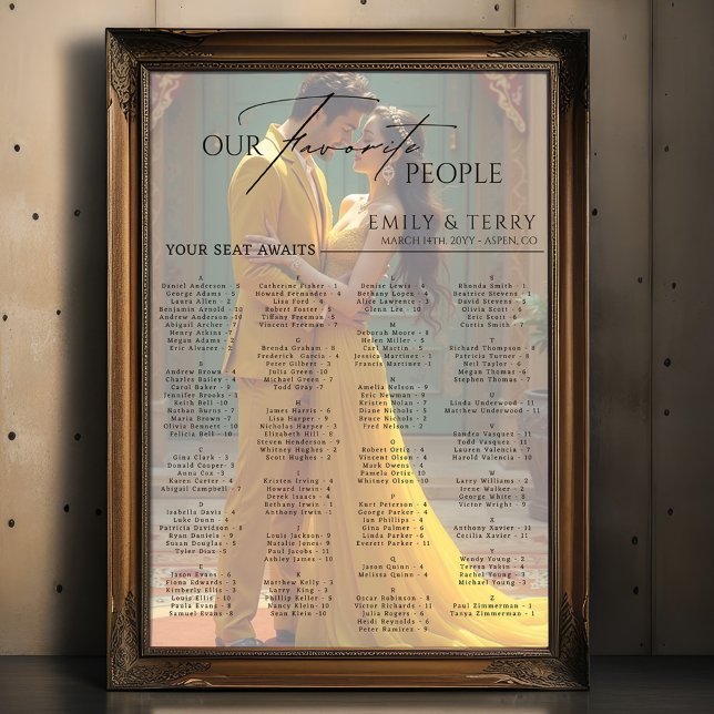 Élégante photo Mariage alphabétique Tableau de siè (Créateur téléchargé)