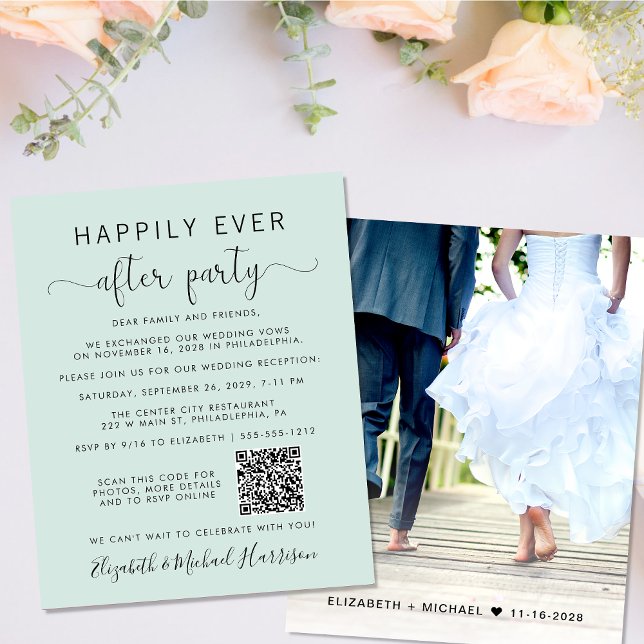 Elégante Photo QR Code Mint Mariage Réception (Your love story deserves a grand celebration!)