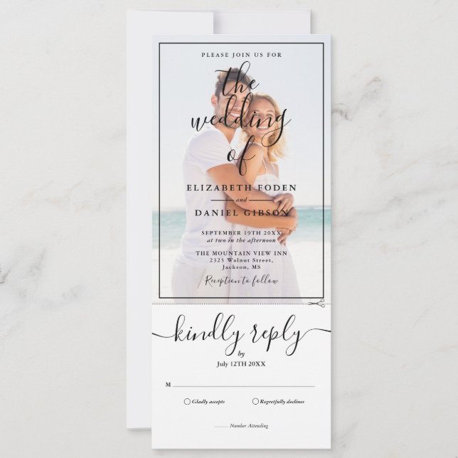 Élégante Photo Script Tout En Un Faire-part de mar (Devant)