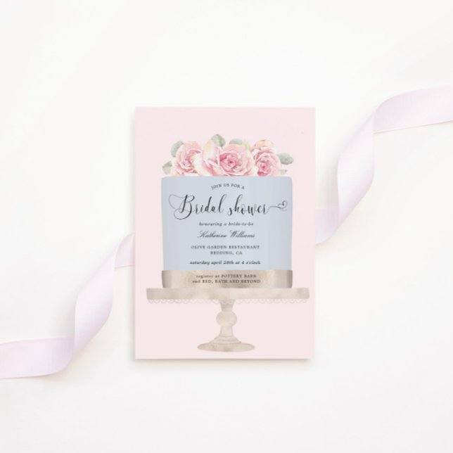 Élégante Pink Floral Cake nuptiale Douche Invitati (Créateur téléchargé)