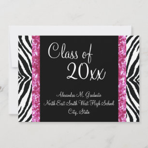 Élégante Pink Zebra Invitation de diplôme