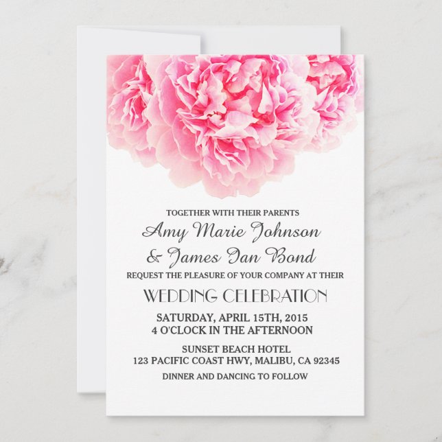 Elégante pivoine rose invitation de mariage pivoin (Devant)