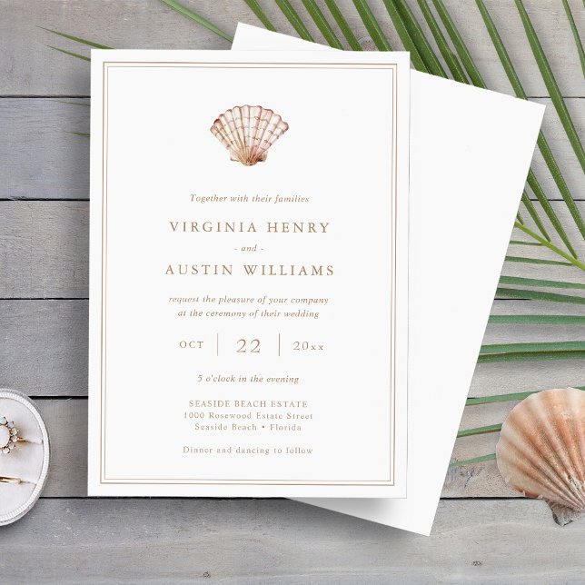 Elégante plage Faire-part de mariage simple (Elegant Beach Simple Minimals Seashell Wedding Invitation by Painted Paperie
)