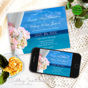 Elégante Plage Florale Plage Mariage Invitation