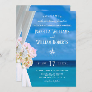 Elégante Plage Florale Plage Mariage Invitation
