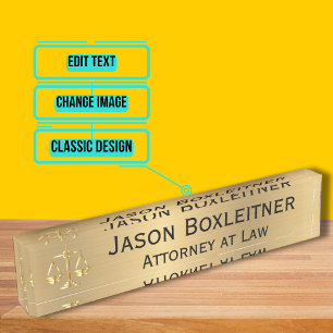Élégante plaque de nom or pour avocat