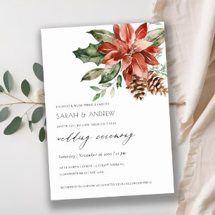 Elégante Poinsettia Pine Cone Mariage Invitation