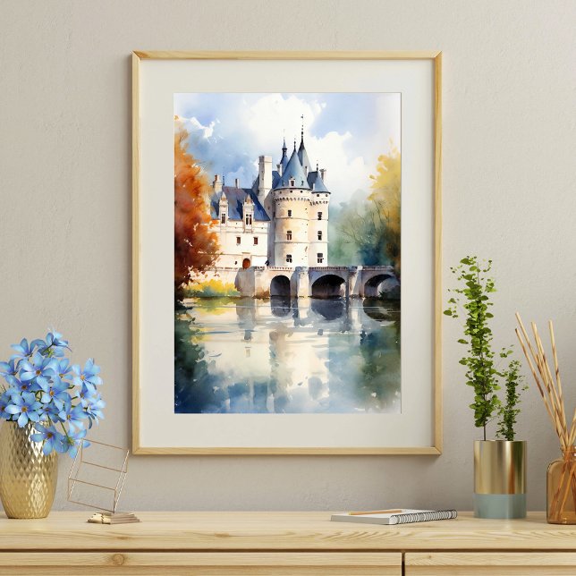 Elégante Poster d'aquarelle de Château Français (Créateur téléchargé)