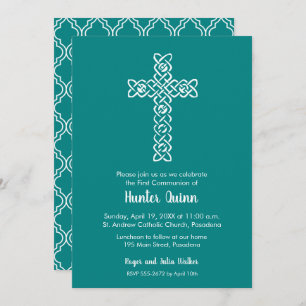 Élégante première communion Invitations Turquoises