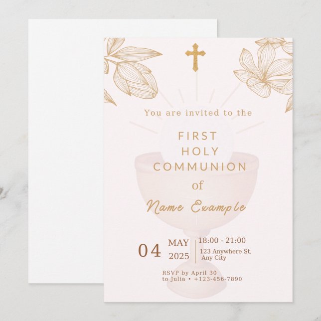 Élégante Première Sainte Communion Invitation (Devant / Derrière)