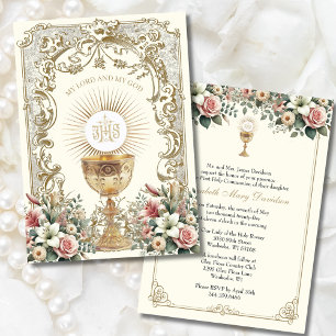 Élégante Première Sainte Communion Invitation flor